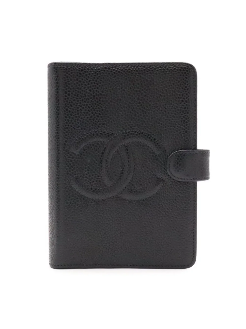 Chanel CC Logo Agenda Notebook Cover Hole System Caviar Leather Black Gold